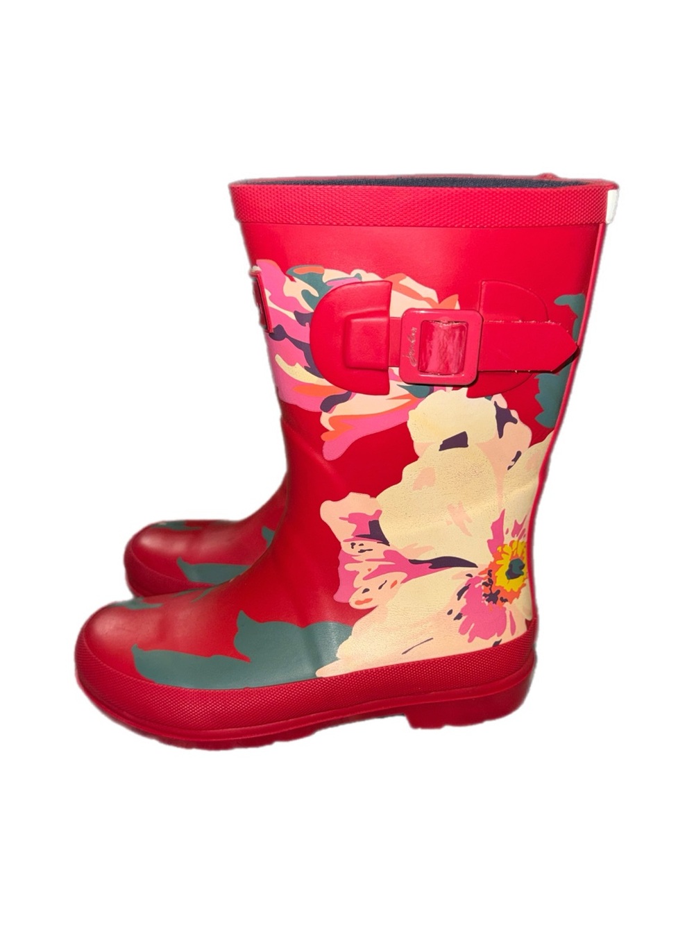 Kids Joules Red Floral Rain Boots with Buckle size 1y